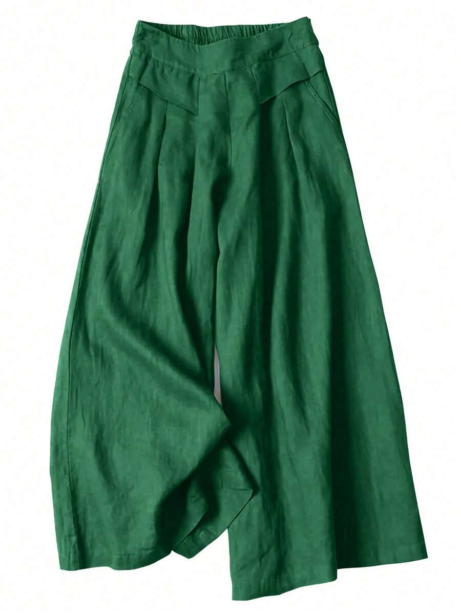 Plus Size Solid Color Simple Casual Loose Pants Fall Cloth For Women - Green - View 1