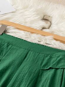 Plus Size Solid Color Simple Casual Loose Pants Fall Cloth For Women - Green - View 6