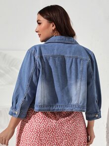 EMERY ROSE Plus Flap Pocket Denim Jacket - Medium Wash - View 2