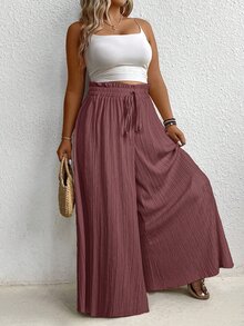 EMERY ROSE Plus Size High Waist Wide Leg Casual Solid Color Pants Fall Cloth For Women - Purple - View 7