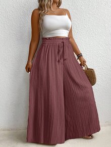 EMERY ROSE Plus Size High Waist Wide Leg Casual Solid Color Pants Fall Cloth For Women - Purple - View 8
