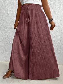 EMERY ROSE Plus Size High Waist Wide Leg Casual Solid Color Pants Fall Cloth For Women - Purple - View 5