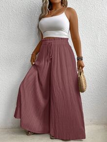 EMERY ROSE Plus Size High Waist Wide Leg Casual Solid Color Pants Fall Cloth For Women - Purple - View 4
