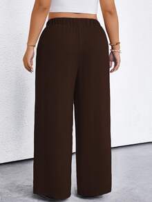 EMERY ROSE Plus Size Women's Solid Color Tie Waist Pocket Wide Leg Pants Fall Cloth For Women - Brown - View 2