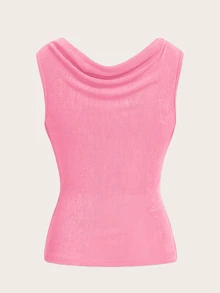 SHEIN ICON Women's Solid Color Draped Neck Casual Versatile Daily Wear Top,Pink Top - Pink - View 2