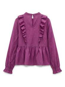 Nöista Ruffle Blouse With Lace Trim And A Peplum Hem. Blouse For Office Wear, Holiday,Day-To-Night, Winter,Fall, Autumn, Formal Event, Back School. - Purple - View 8