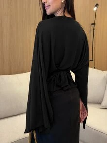 Yohana Edit Women's Solid Color Pleated Casual Versatile Daily Travel T-Shirt - Black - View 3