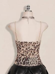 SHEIN ICON Women's Plus Size Lace Patchwork Leopard Print Camisole Date Night Rave White Summer Sexy Y2k Halloween Party Club - Multicolor - View 2