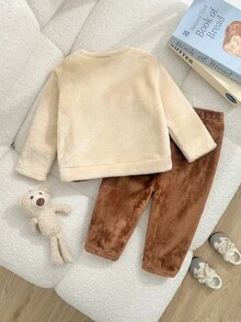 SHEIN Baby Boy Baby Girl Cartoon Pattern Round Neck Long Sleeve Pullover Winter Top Casual Long Pants Home Wear 2-Piece Set,Halloween Fall School Christmas - Brown - View 6