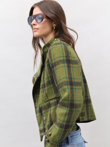 Nöista Jaket Wanita dengan Motif Kotak-kotak Hijau dan Khaki, Tampilan Militer dengan Kancing Oriental di Bagian Depan, Sempurna untuk Kembali ke Sekolah, dan Tampilan Sehari-hari di Musim Gugur dan Musim Dingin. - Hijau - View 6