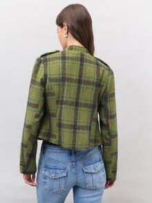 Nöista Jaket Wanita dengan Motif Kotak-kotak Hijau dan Khaki, Tampilan Militer dengan Kancing Oriental di Bagian Depan, Sempurna untuk Kembali ke Sekolah, dan Tampilan Sehari-hari di Musim Gugur dan Musim Dingin. - Hijau - View 5