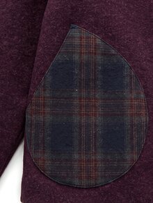 Nöista Burgundy Like Overcoat With Plaid Collar,Button Front,Contrast Pockets And Long Sleeves. Fall,Winter,Office, College,Back To School,Outerwear. - Burgundy - View 11