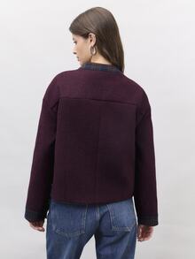 Nöista Burgundy Like Overcoat With Plaid Collar,Button Front,Contrast Pockets And Long Sleeves. Fall,Winter,Office, College,Back To School,Outerwear. - Burgundy - View 6