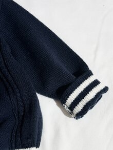 Kids Clothes Young Boy Commuter School Style Cable Knit Texture Sweater Round Neck Long Sleeve Comfortable Suitable For Commuting School Casual Street Style Party Outing - Navy Blue - View 6