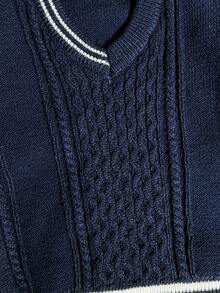 Kids Clothes Young Boy Commuter School Style Cable Knit Texture Sweater Round Neck Long Sleeve Comfortable Suitable For Commuting School Casual Street Style Party Outing - Navy Blue - View 4