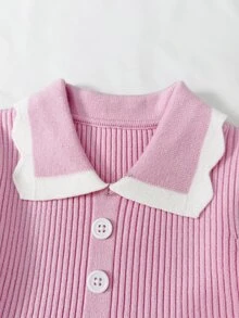 SHEIN 女嬰女童針織毛衣洋裝，甜美可愛秋冬新款，優雅荷葉邊蕾絲領翻領長袖軟綿百搭公主風針織洋裝，適合假日穿搭，適合秋冬毛衣洋裝 - 淺粉色 - 查看 8