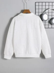 SHEIN Kids Boys' Textured Fabric Long Sleeve Polo Collar Autumn Sweatshirt, Stylish Comfortable Versatile, Suitable For Campus And Streetwear - White - View 3