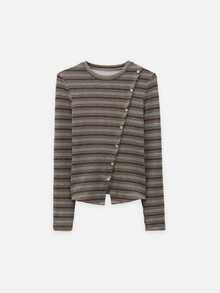 Nöista Striped, Fitted Top Asymmetrical , Fall/Winter,Elegant,Casual,Cute,All-Match,Chic,Comfortable, Practical And Versatile, An Essential Wardrobe Staple.. - Green - View 7