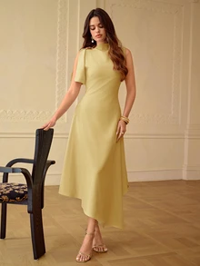ZEYLAH Women's Solid Color Casual Daily Summer Dress - Mustard Yellow - View 2