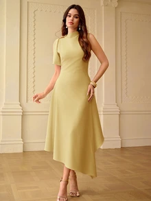 ZEYLAH Women's Solid Color Casual Daily Summer Dress - Mustard Yellow - View 4