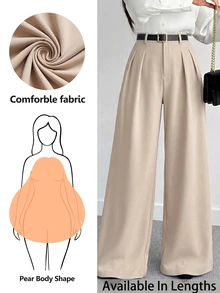 SHEIN Tall CURVE 大尺碼女款素色百褶休閒端莊優雅百搭日常商務長褲 正式米色 秋冬 教師節 辦公工作 - 卡其色 - 查看 7
