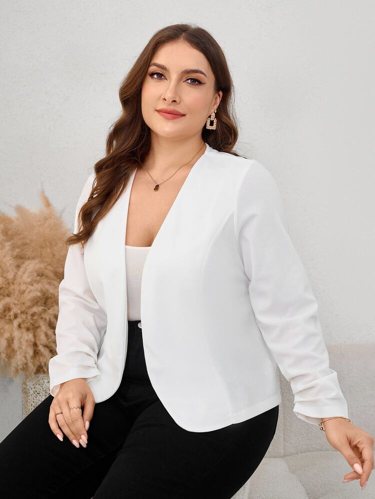SHEIN Clasi 大码女式纯色简约日常长袖夹克，商务休闲女装 - 白色 - 查看 1