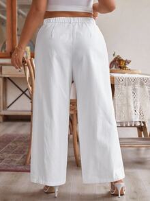 SHEIN Frenchy Women's Plus Size Simple Solid Color Daily Pants - White - View 8