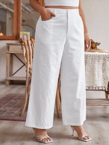 SHEIN Frenchy Women's Plus Size Simple Solid Color Daily Pants - White - View 5