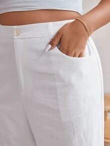 SHEIN Frenchy Women's Plus Size Simple Solid Color Daily Pants - White - View 11