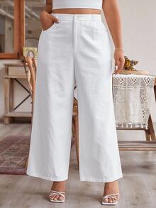 SHEIN Frenchy Women's Plus Size Simple Solid Color Daily Pants - White - View 7