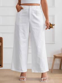 SHEIN Frenchy Women's Plus Size Simple Solid Color Daily Pants - White - View 9