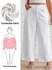 SHEIN Frenchy Women's Plus Size Simple Solid Color Daily Pants - White - View 10