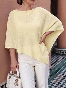 GlowEve CURVE Women's Casual Loose Vacation Style White Poncho Cardigan, Spring/Summer - Yellow - View 1