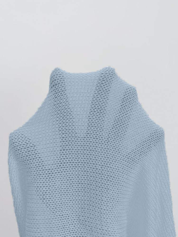 GlowEve CURVE Women's Casual Loose Vacation Style White Poncho Cardigan, Spring/Summer - Baby Blue - View 6