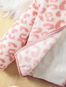 SHEIN 女童休閒可愛立領拉鍊假口袋豹紋毛絨外套，秋冬款 - 粉色 - 查看 8
