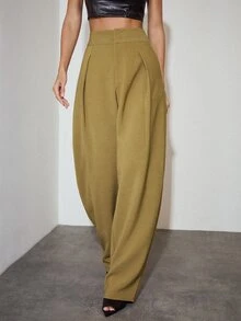 MOTF PREMIUM WOMEN'S SOLID COLOR CASUAL VERSATILE DAILY WEAR WIDE LEG LONG PANTS - Khaki - View 1
