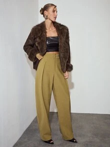 MOTF PREMIUM WOMEN'S SOLID COLOR CASUAL VERSATILE DAILY WEAR WIDE LEG LONG PANTS - Khaki - View 5
