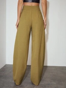 MOTF PREMIUM WOMEN'S SOLID COLOR CASUAL VERSATILE DAILY WEAR WIDE LEG LONG PANTS - Khaki - View 4