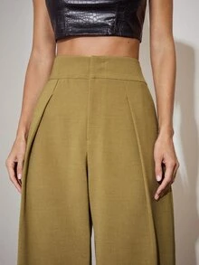 MOTF PREMIUM WOMEN'S SOLID COLOR CASUAL VERSATILE DAILY WEAR WIDE LEG LONG PANTS - Khaki - View 2
