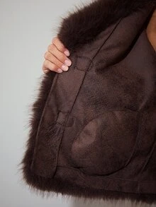 MOTF PREMIUM LARGE LAPEL FAUX FUR COAT WITH BUCKLE DECORATION - Coffee Brown - View 7