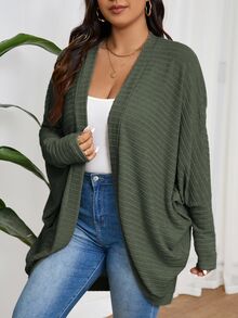 SHEIN Frenchy Plus Size Casual Normal Elegant Curve Loose Ribbed Knit Cardigan Sweater,Fall Clothes For Women Winter Autumn Office Formal Cardigan Fall/Winter - Army Green - View 4