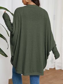 SHEIN Frenchy Plus Size Casual Normal Elegant Curve Loose Ribbed Knit Cardigan Sweater,Fall Clothes For Women Winter Autumn Office Formal Cardigan Fall/Winter - Army Green - View 3
