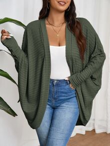 SHEIN Frenchy Plus Size Casual Normal Elegant Curve Loose Ribbed Knit Cardigan Sweater,Fall Clothes For Women Winter Autumn Office Formal Cardigan Fall/Winter - Army Green - View 5