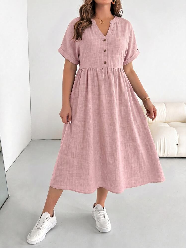 Shapeblank Plus-Size Women's Spring/Summer Fashionable Casual Loose Comfortable Everyday Basic Versatile Dusty Pink Vacation - Pink - View 4