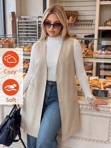Auralis Plus Size Women Solid Color Pocket Casual Versatile Daily Wear Jacket Elegant Office Business Work Autumn Khaki - Khaki - View 8