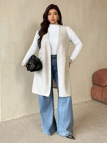 Auralis Plus Size Women Solid Color Pocket Casual Versatile Daily Wear Jacket Elegant Office Business Work Autumn Khaki - Khaki - View 6