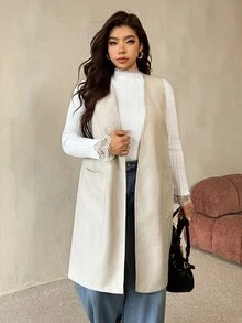 Auralis Plus Size Women Solid Color Pocket Casual Versatile Daily Wear Jacket Elegant Office Business Work Autumn Khaki - Khaki - View 9
