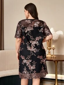 SHEIN Clasi Plus Size Summer Fashion Sequin Embroidered Mesh Dress - Multicolor - View 3