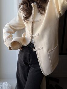 SHEIN PariChic Mantel Duffle Longgar dengan Bahu Jatuh dan Kancing Depan - Aprikot - View 1