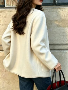 SHEIN PariChic Mantel Duffle Longgar dengan Bahu Jatuh dan Kancing Depan - Aprikot - View 2